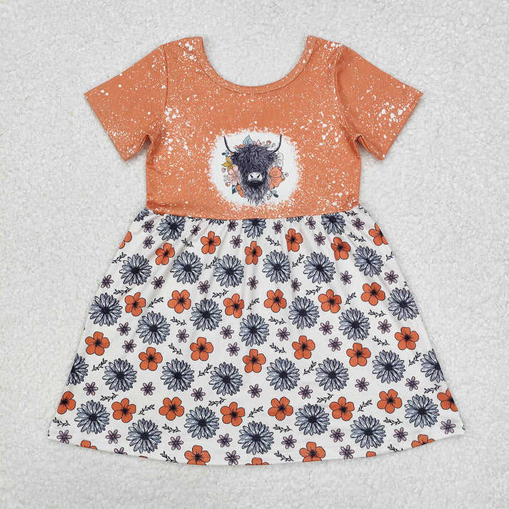 RTS NO MOQ Baby girls alpine florals orange Short Sleeve Suit & Dress