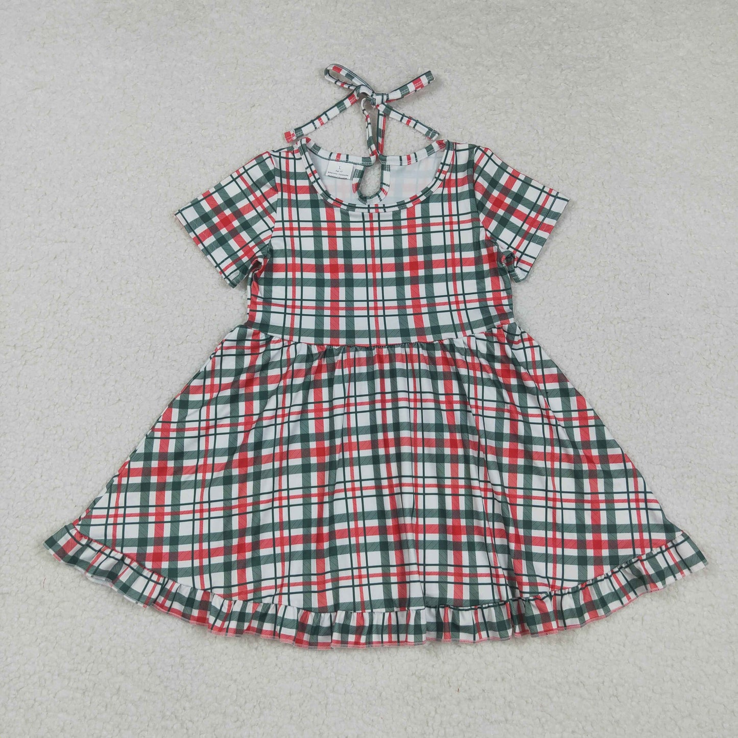 RTS NO MOQ(In Stock) GSD2613 Christmas Red and Green Plaid Short-Sleeved Dress