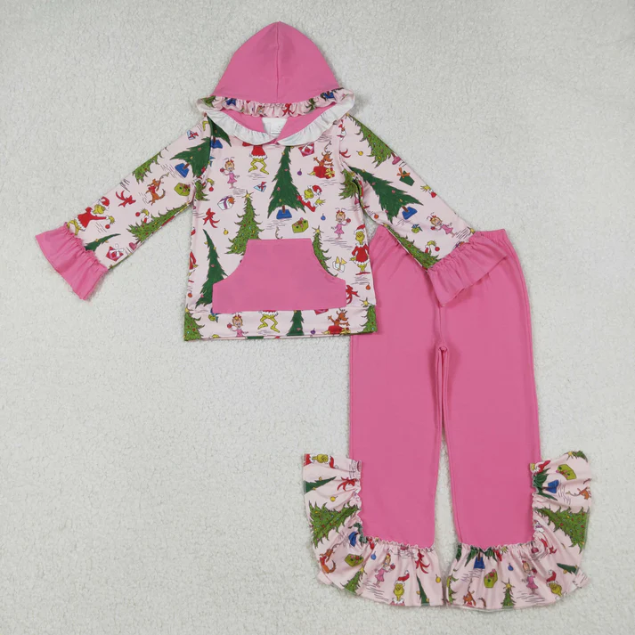 12/18m-7/8t RTS NO MOQ Sibling Baby girls clothes Christmas Hooded long-sleeved trousers suits