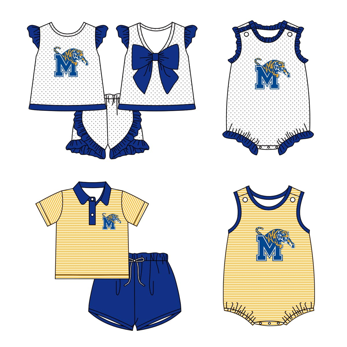 Custom summer team clothes baby girl and boys clothes sets rompers