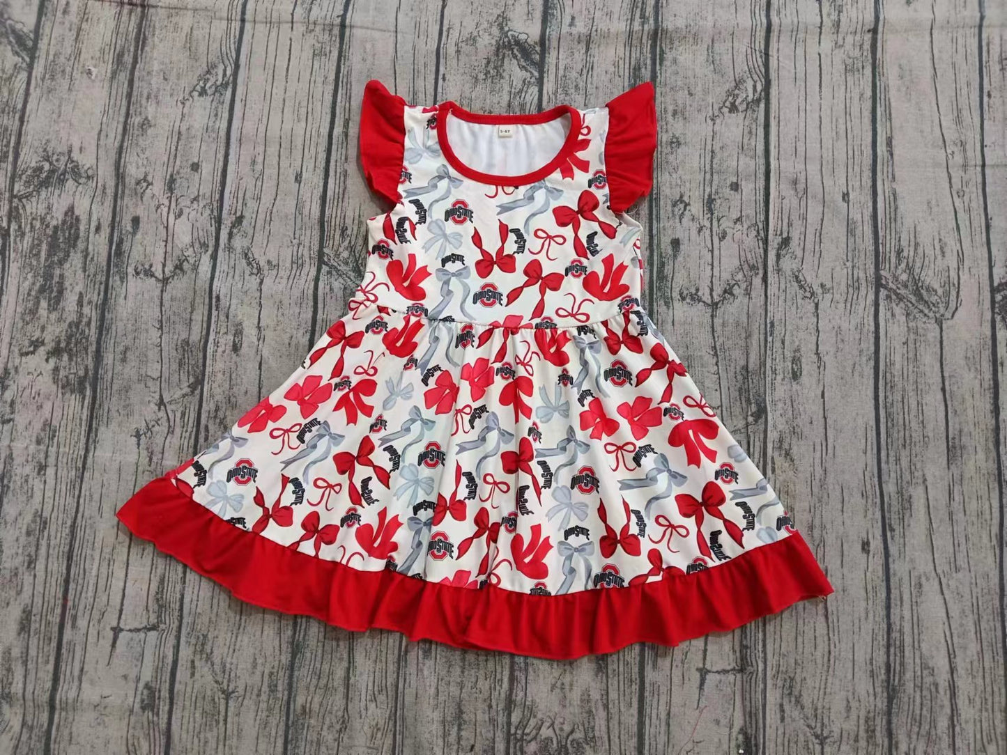 Custom moq 5 eta 6-7weeks baby girl clothes team red flying sleeve dress-25.9.13