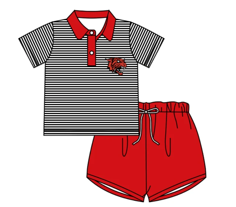 PRE ORDER Deadline August 4 close custom no moq Children's boutique clothing Black Striped Short Sleeve Shorts Set
