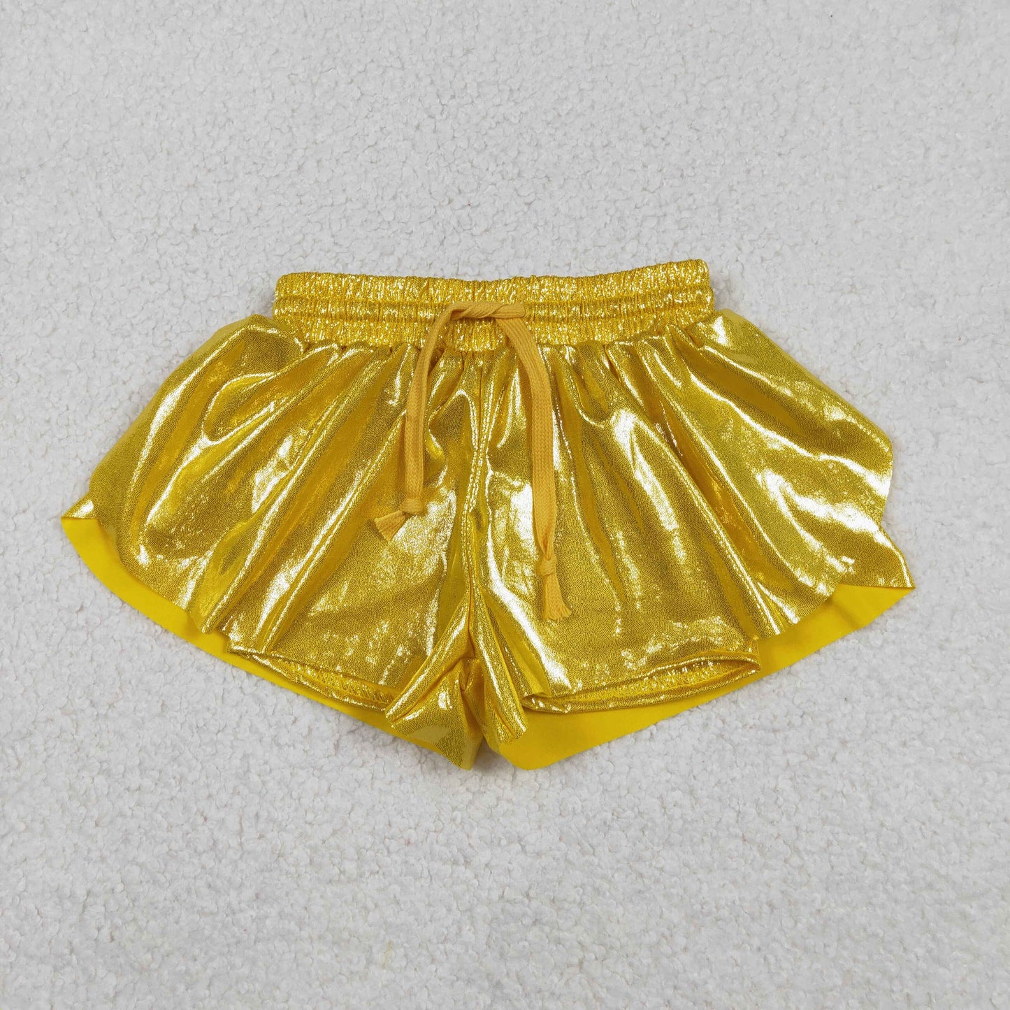 RTS NO MOQ(In Stock) Solid color yellow leather shorts