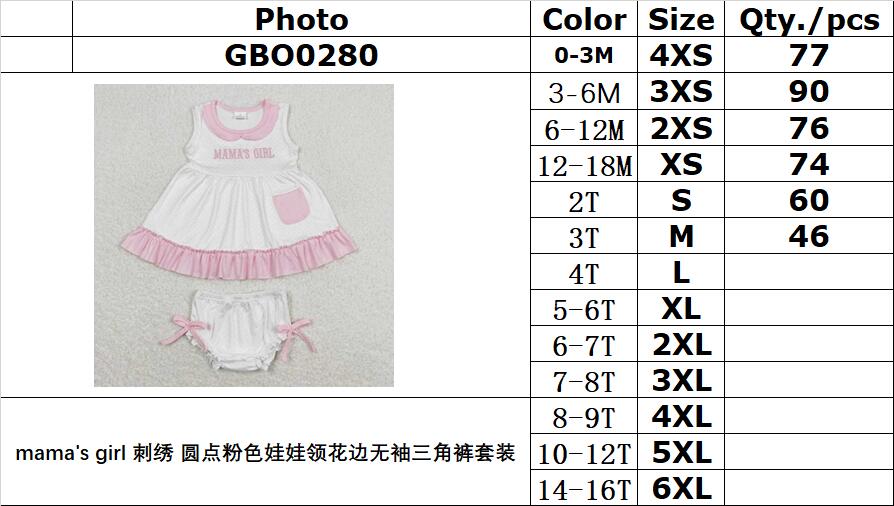 GBO0280 mama's girl embroidered polka dot pink doll collar lace sleeveless briefs set