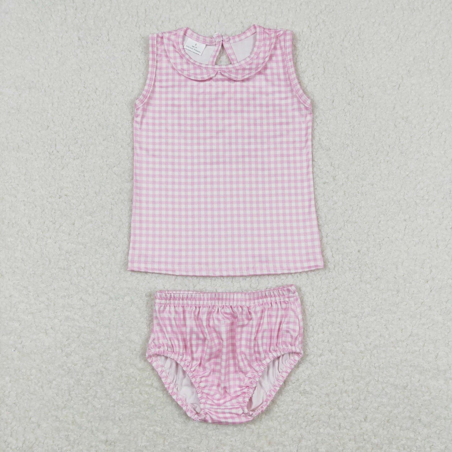 GBO0222 Pink and white plaid doll collar sleeveless briefs set