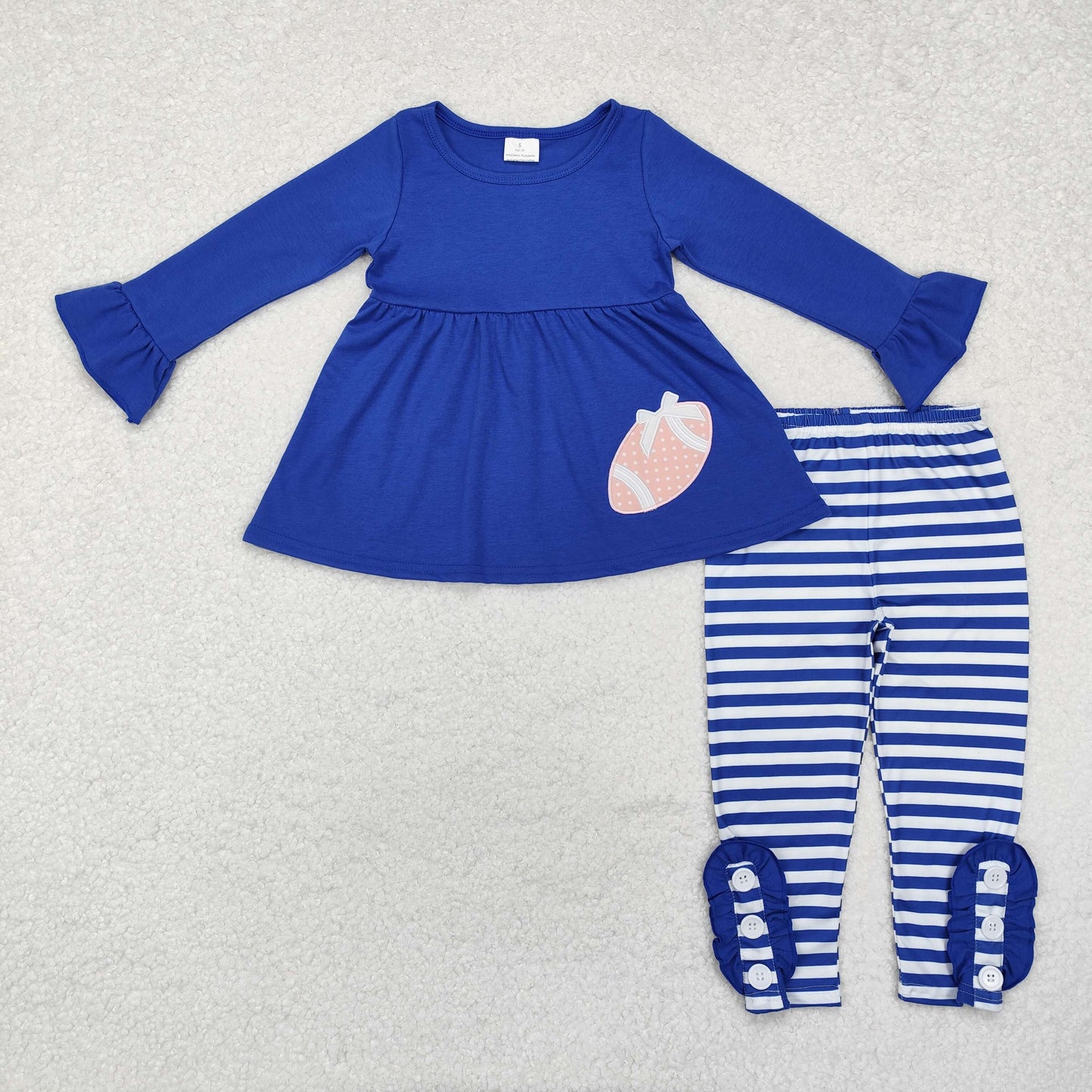 RTS NO MOQ(In Stock) GLP1547 Embroidered rugby solid blue long-sleeved striped trousers set