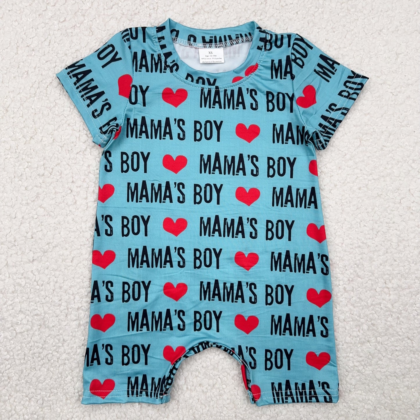 RTS SALES NO MOQ4.19 MAMA'S BOY红色爱心蓝底连体衣MAMA'S BOY red heart blue bodysuit