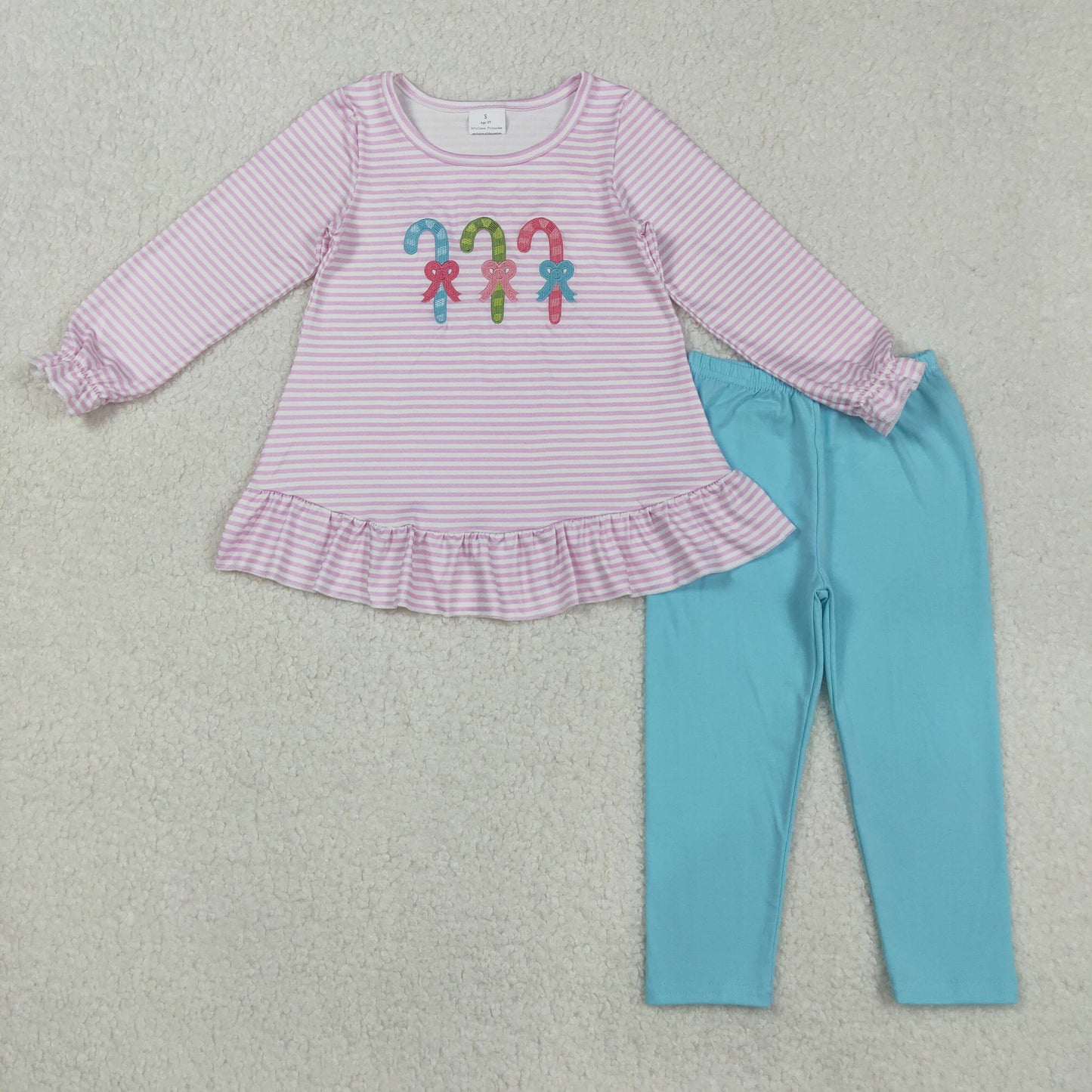 RTS NO MOQ(In Stock) GLP2468 Embroidered Bow Cane Striped Long-Sleeved Blue Pantsuit