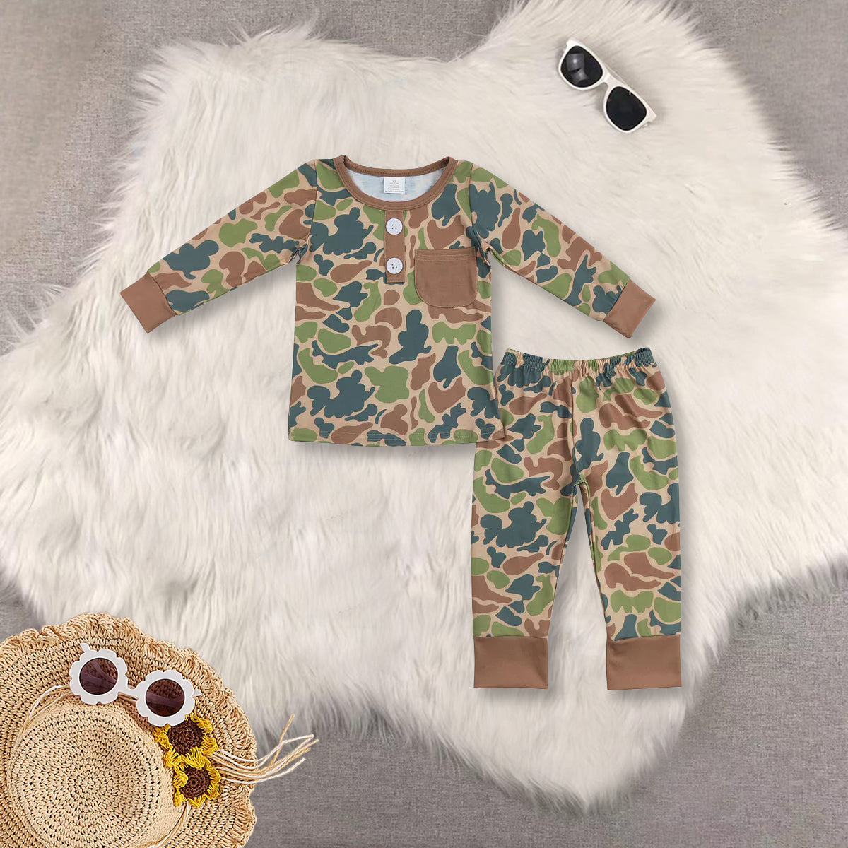 RTS NO MOQ Sibling baby boy clothes camouflage long sleeve pants Sets