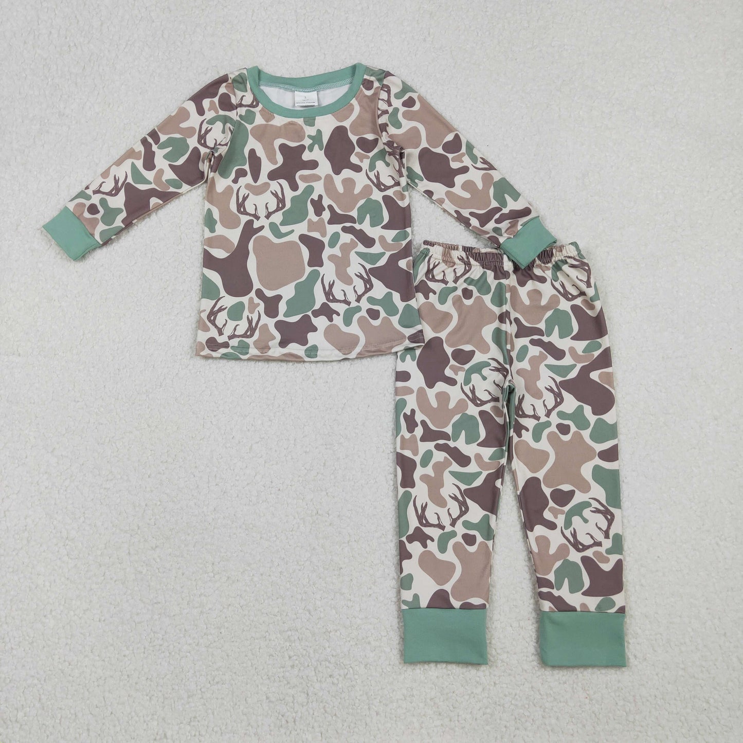 RTS NO MOQ(In Stock) BLP1232 Deer Antler Brown and Green Camouflage Khaki Long-Sleeved Pants Pajama Set