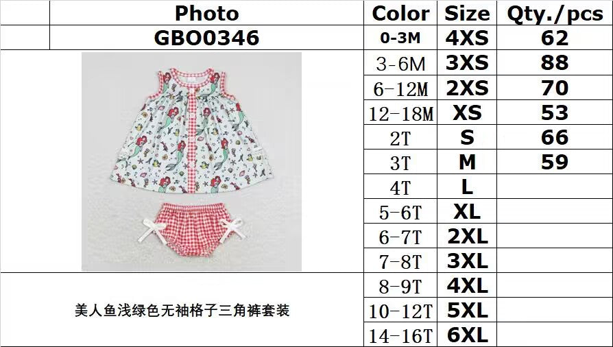 RTS no moq GBO0346 Mermaid light green sleeveless plaid briefs set