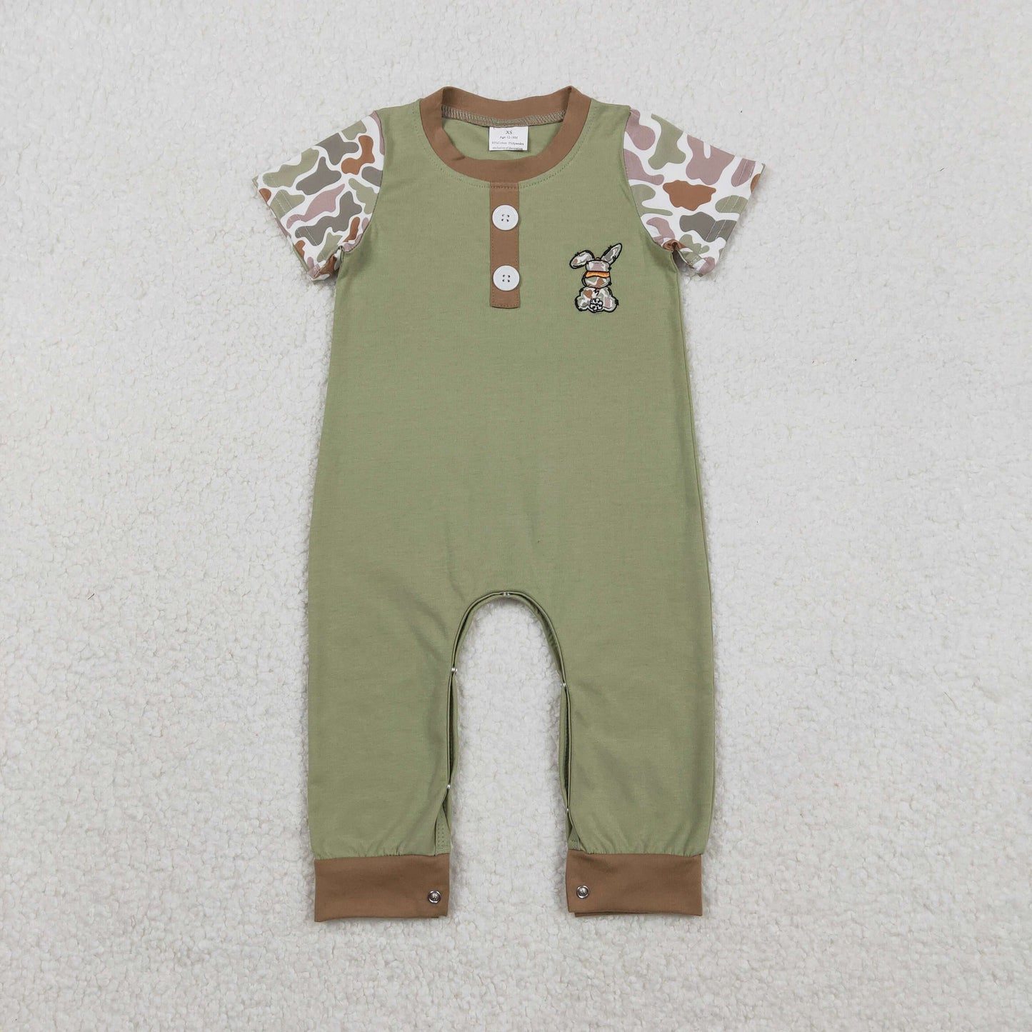 RTS NO MOQ(In Stock) SR3258 Embroidered Hat Camouflage Rabbit Button Short-Sleeve Jumpsuit