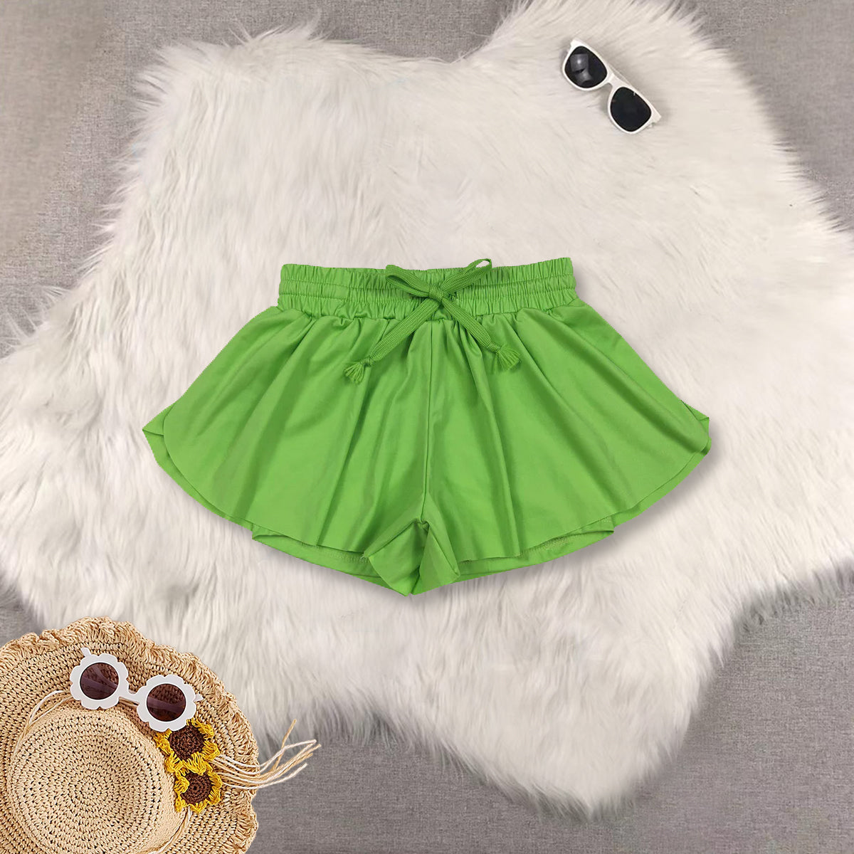 RTS NO MOQ Sibling baby girls clothes yoga Pure green sleeveless short sets and Top and shorts