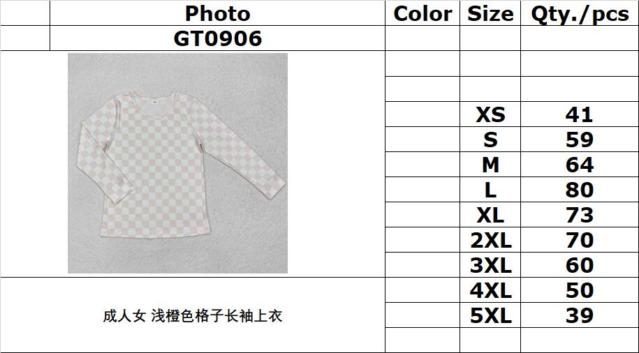 RTS NO MOQ ETA 5/7days arrived GT0906 Adult Women Pink Checkered Long Sleeve Shirts Tops