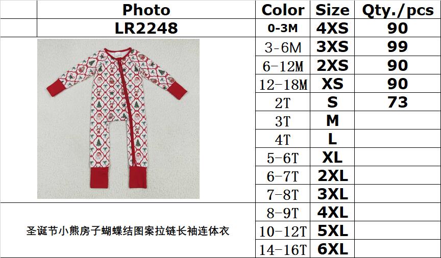 RTS NO MOQ(In Stock) LR2248 Christmas bear house bow pattern zipper long sleeve jumpsuit