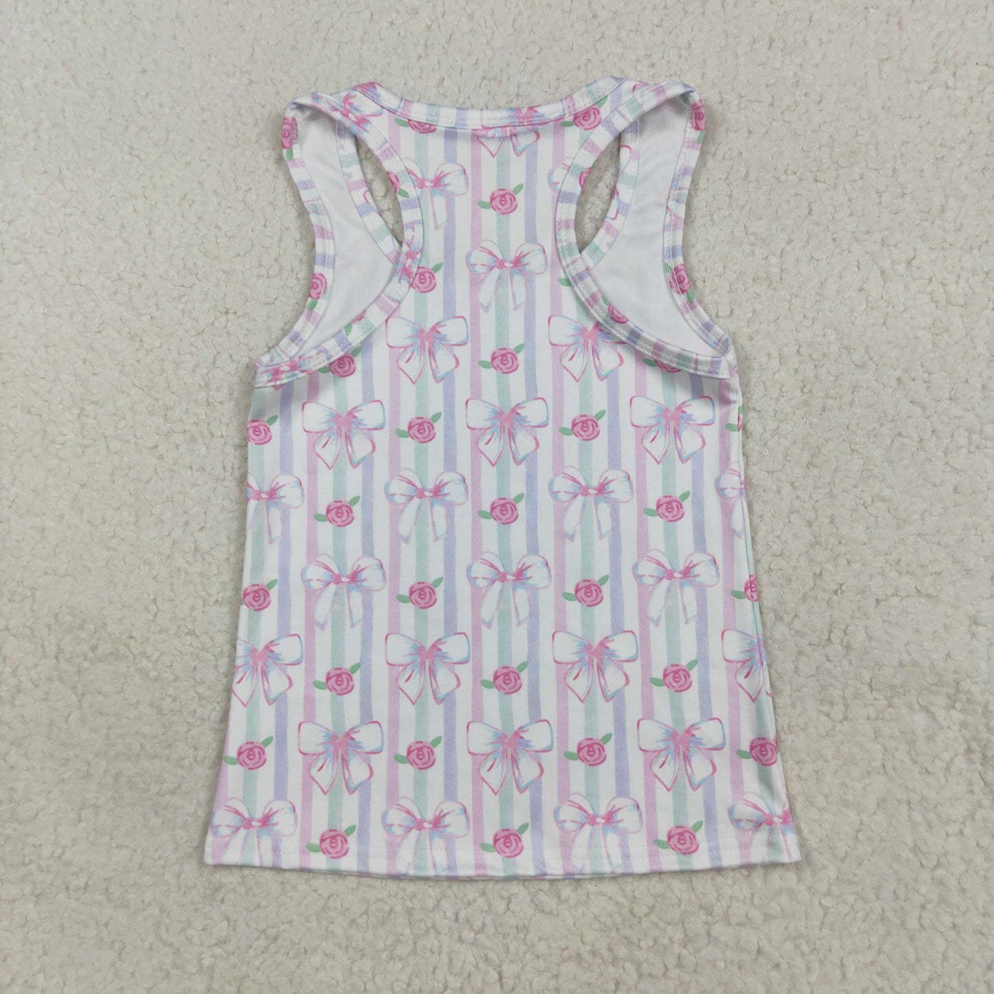 RTS NO MOQ(In Stock) GT1014 Flower bow pattern colorful striped vest yoga top
