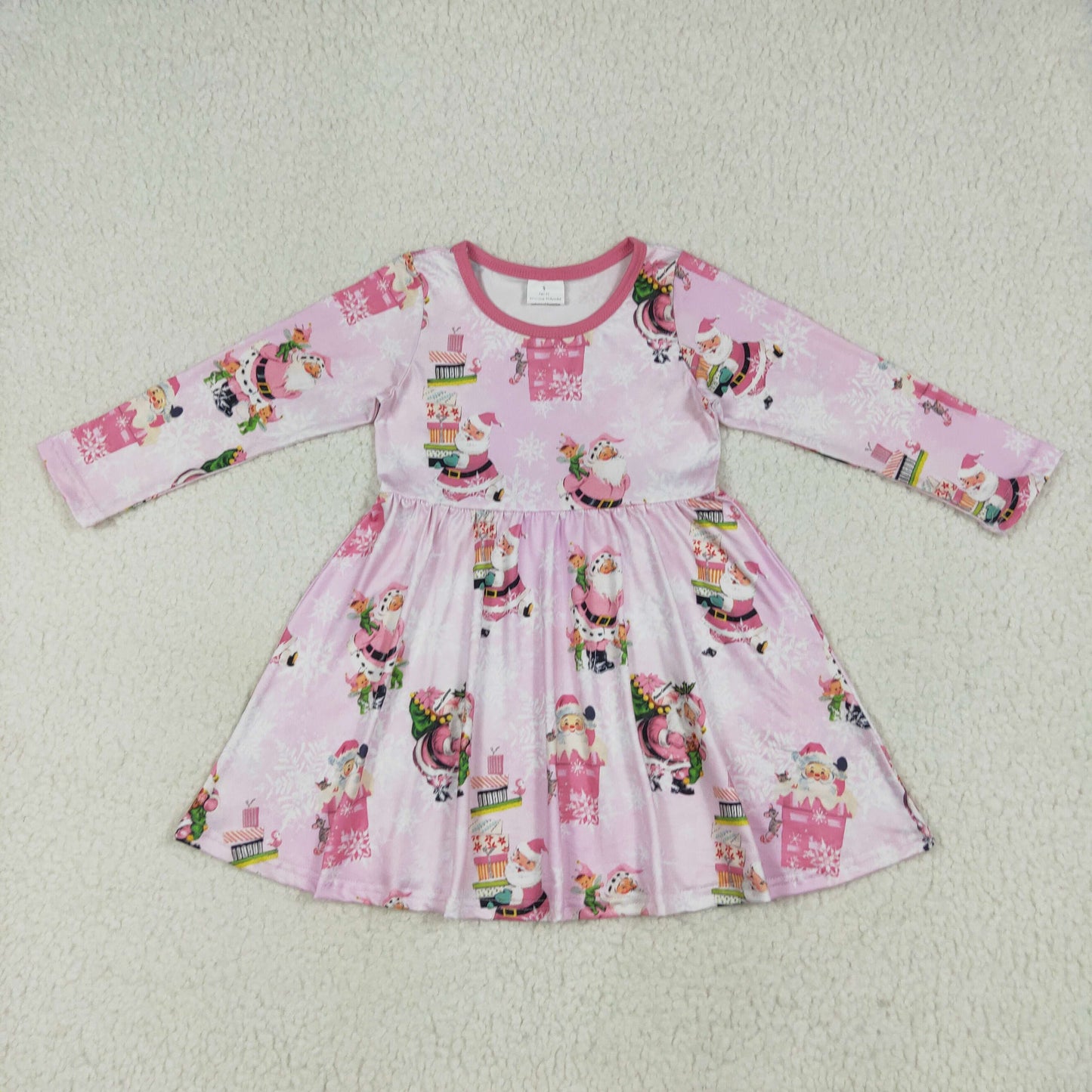 RTS NO MOQ(In Stock) GLD0354 Santa Claus gift pink long-sleeved dress