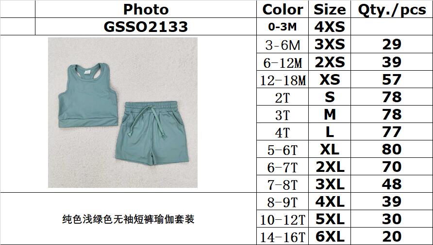 RTS NO MOQ ETA 5/7days Arrived GSSO2133 Solid light green sleeveless shorts yoga set