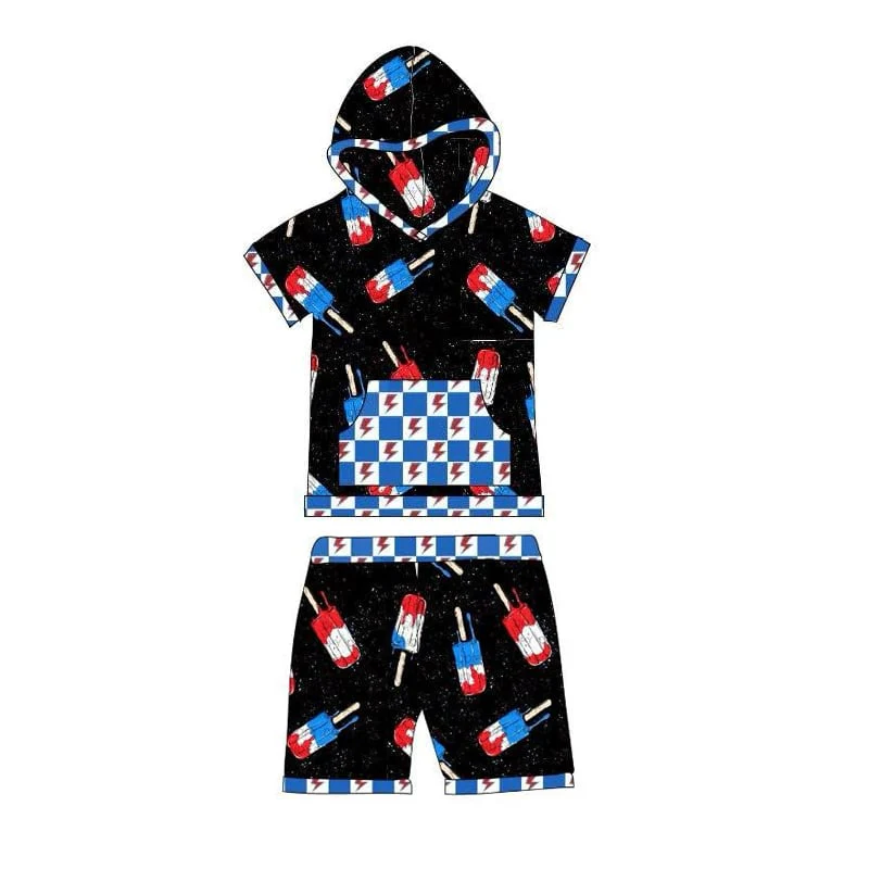 Deadline: May 12 Custom no moq baby boys summer sets july 4th hoodie sets