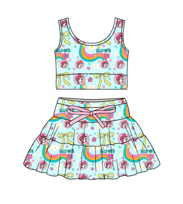 Custom moq 5 mix size milk silk baby girl clothes summer cartoon sleeveless skirts sets