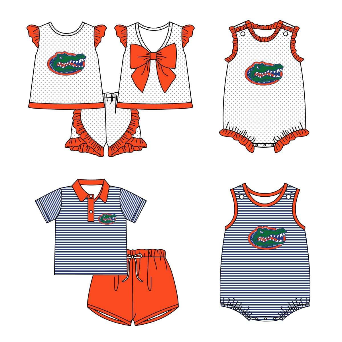 Custom summer team clothes baby girl and boys clothes sets romper