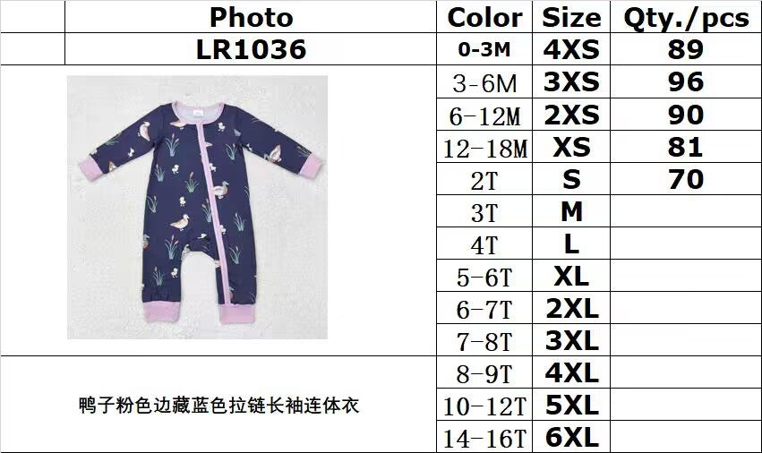 rts no moq LR1036 Duck pink trim navy blue zipper long sleeve jumpsuit