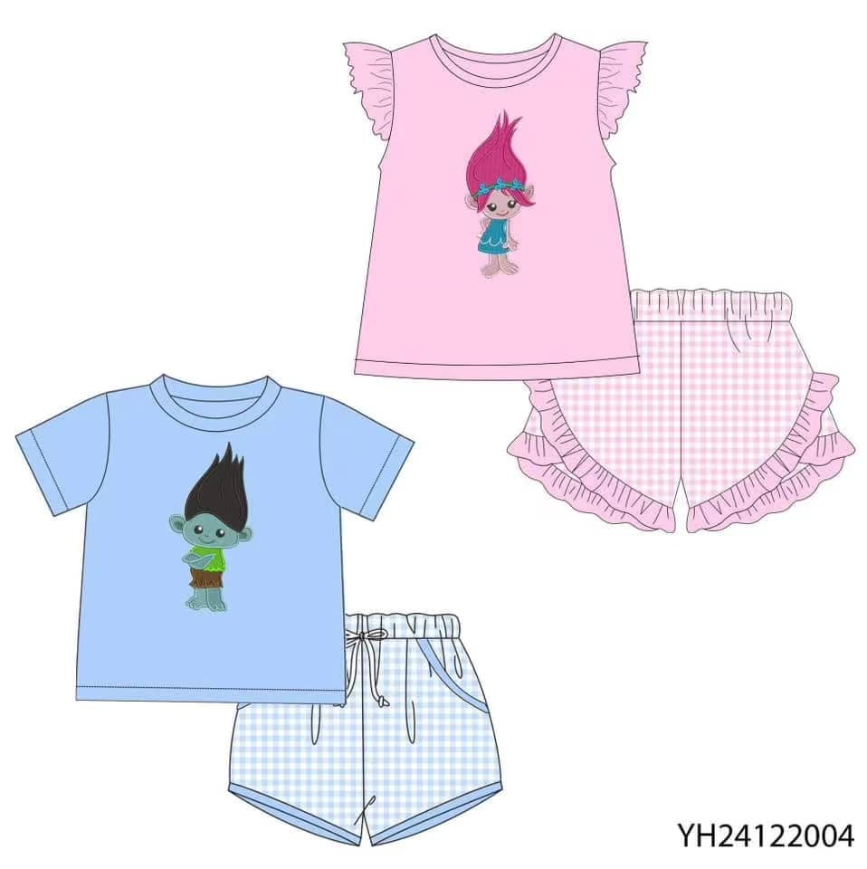 Custom summer baby girls clothes short sleeve shorts sets