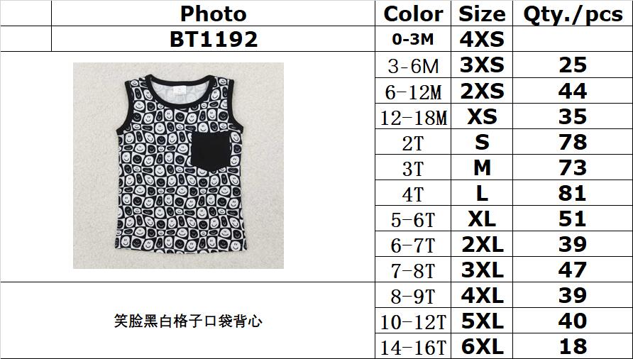 RTS NO MOQ ETA 5/7days Arrived BT1192 Smiley face black and white plaid pocket vest