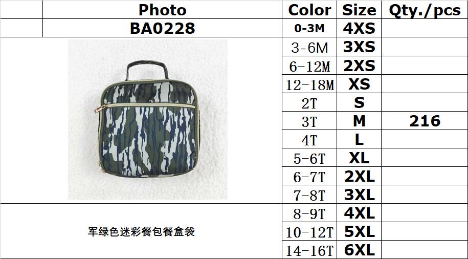 rts no moq BA0228 Military green camouflage lunch bag lunch box bag