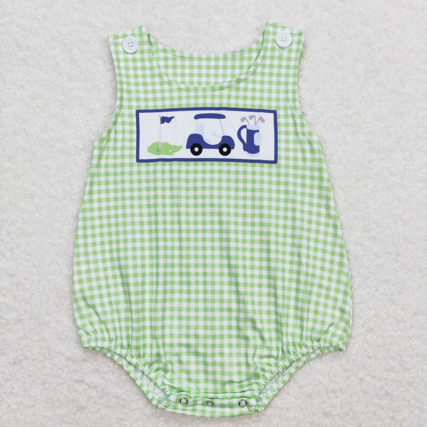 RTS NO MOQ(In Stock) Golf Touring Car Green Plaid Vest Jumpsuit