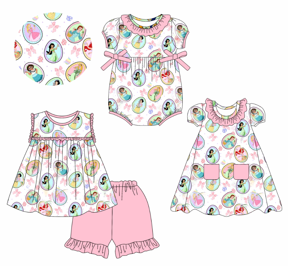 Custom summer cartoon baby girls clothes sets dress romper