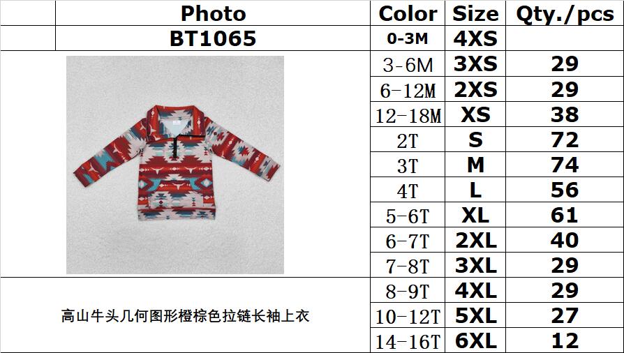 RTS NO MOQ ETA 5/7days Arrived BT1065 Alpine bull head geometric orange brown zipper long-sleeved top