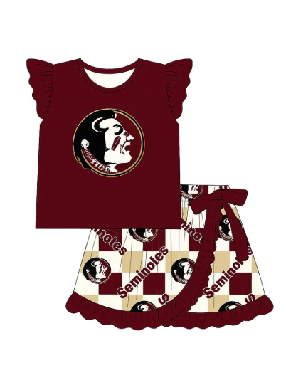 PRE ORDER Deadline August 3 close custom no moq Children's boutique clothing Maroon short-sleeved shorts set