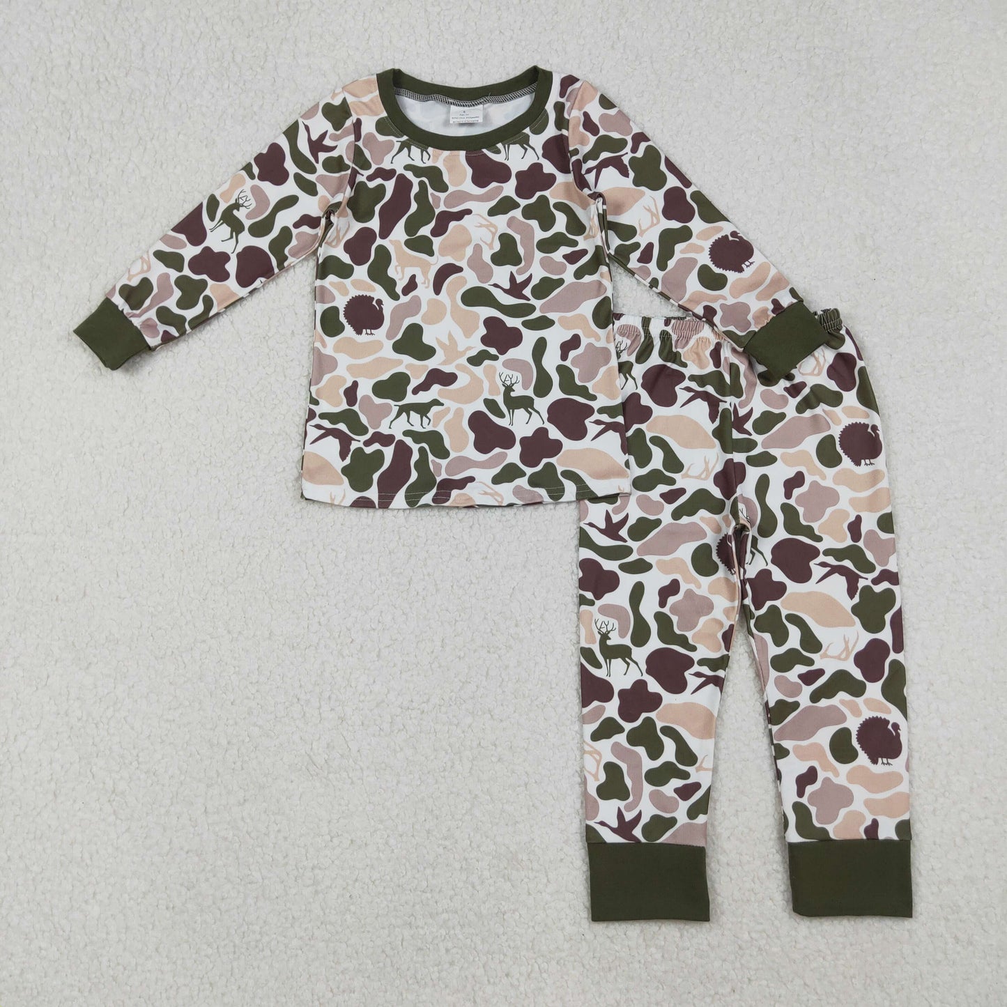 RTS NO MOQ(In Stock) BLP1234 Duck and Puppy Camouflage Long-Sleeved Pants Pajama Set