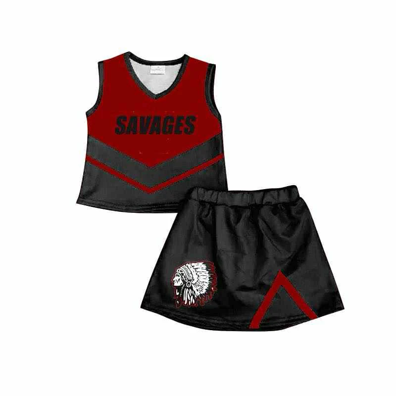 PRE ORDER Deadline July 28 custom no moq Children's boutique clothing soprts teams red cheer sets girls sets summer sets Black red suit