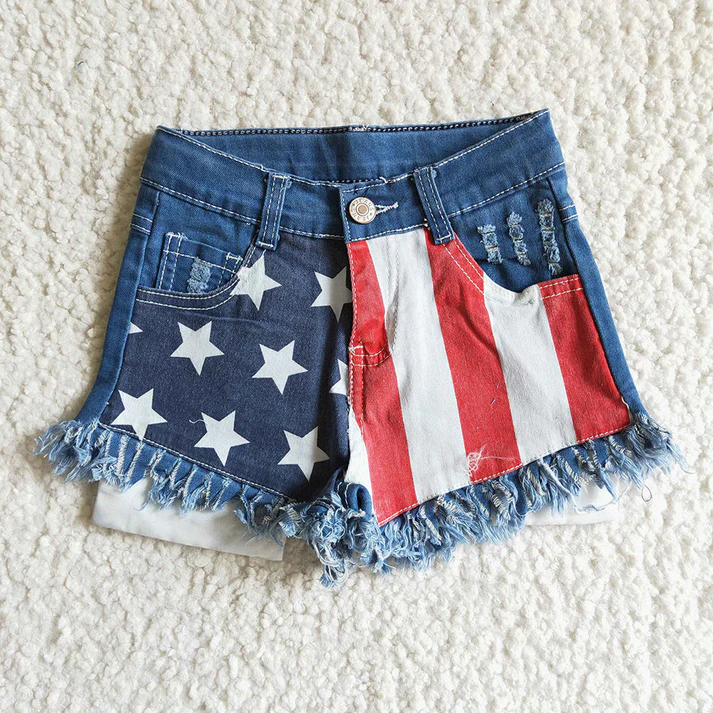 RTS NO MOQ baby girl clothes 4th of july summer jeans shorts
