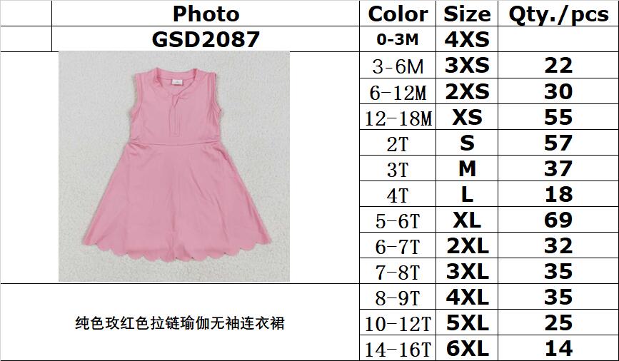 RTS NO MOQ GSD2087 Pure rose red zippered yoga sleeveless dress