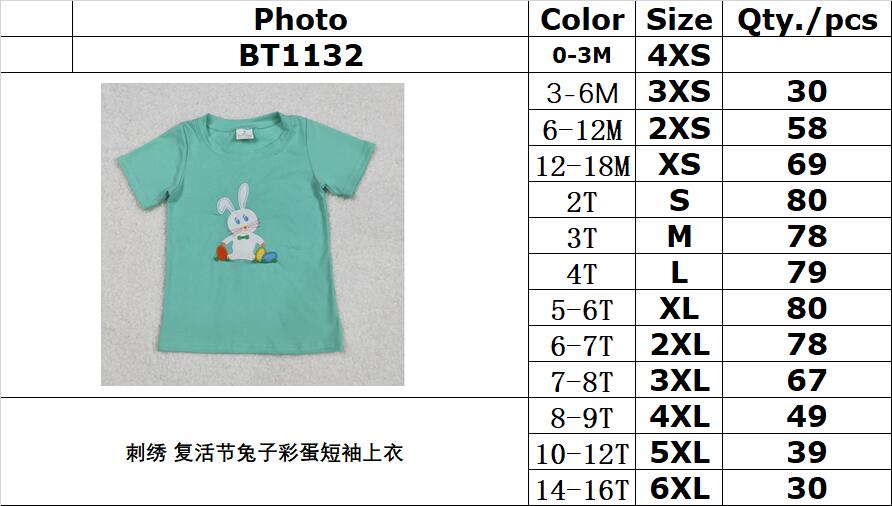 RTS NO MOQ ETA 5/7days Arrived BT1132 Embroidered Easter bunny egg short-sleeved top