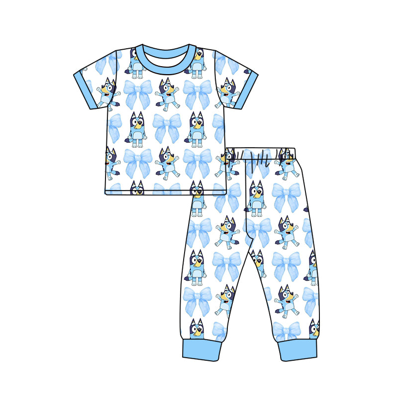 Custom moq 3 eta 7/8week moq 5 eta /4/5week cartoon dog blue Short Sleeve Pants Set