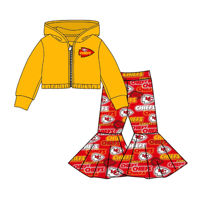Deadline: May 13 Custom no moq baby girls sets Yellow Orange Team Long Sleeve Bib Pants Set(复制)