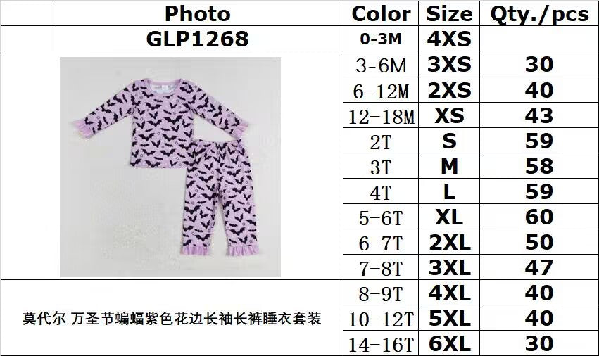 Bamboo rts no moq GLP1268 Modal Halloween bat purple lace long sleeve trousers pajama set
