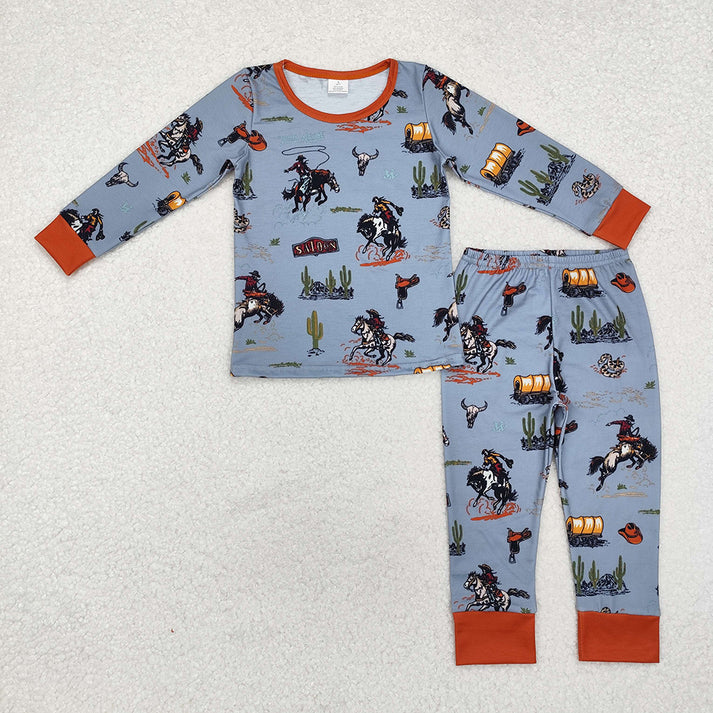 RTS NO MOQ Baby Boys Western Rodeo Bamboo Rompers Pajamas Clothes Sets