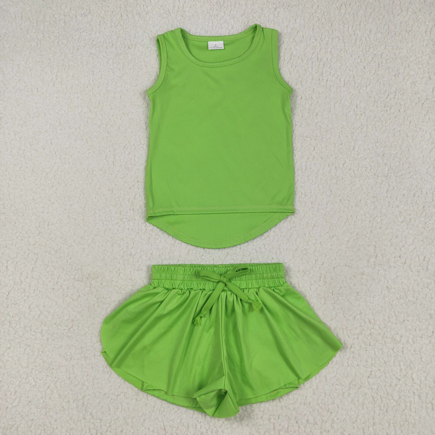 RTS NO MOQ Baby girls GT0985+SS0548 Solid green sleeveless vest yoga top shorts sets