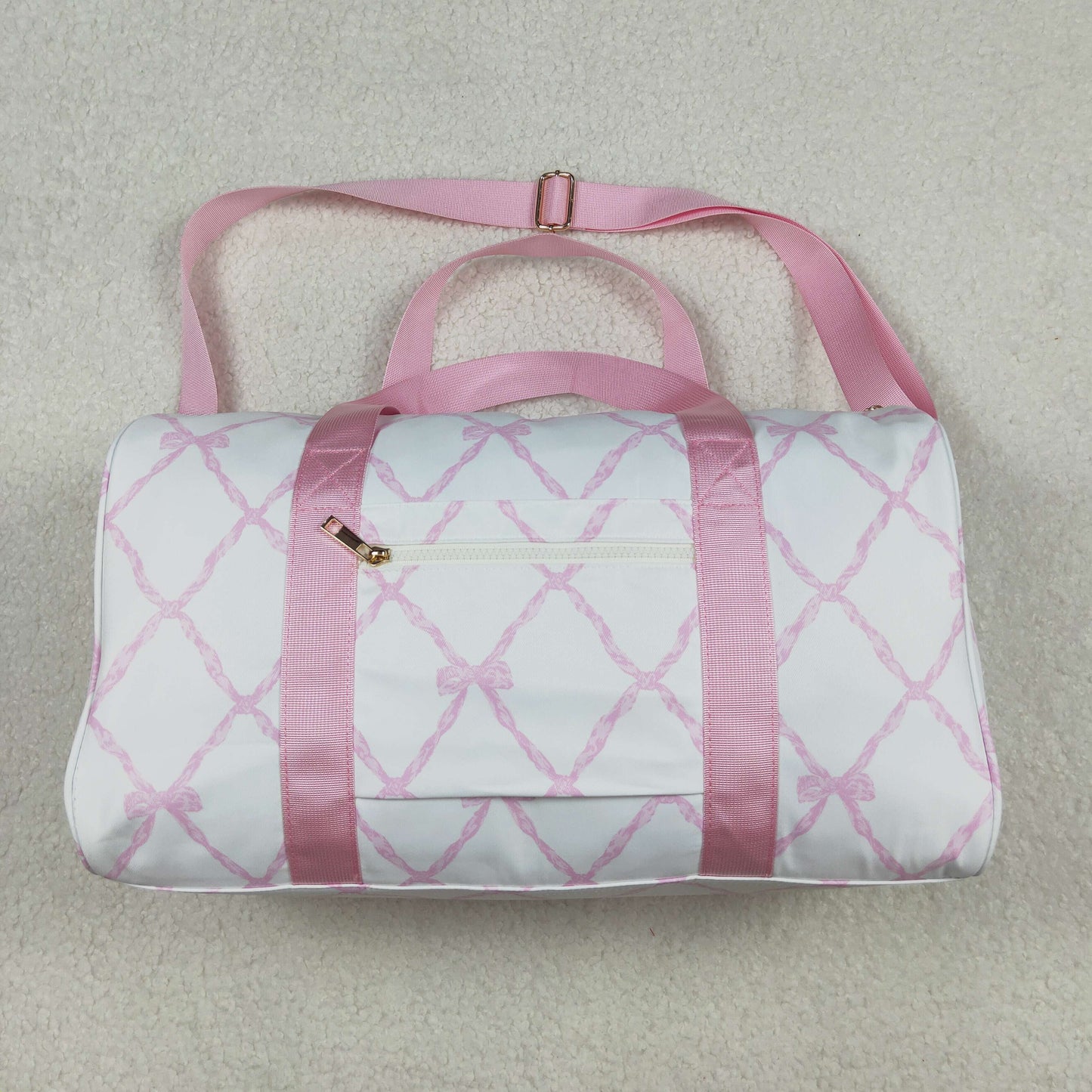 rts no moq BA0226 Pink and white gym bag with bow pattern