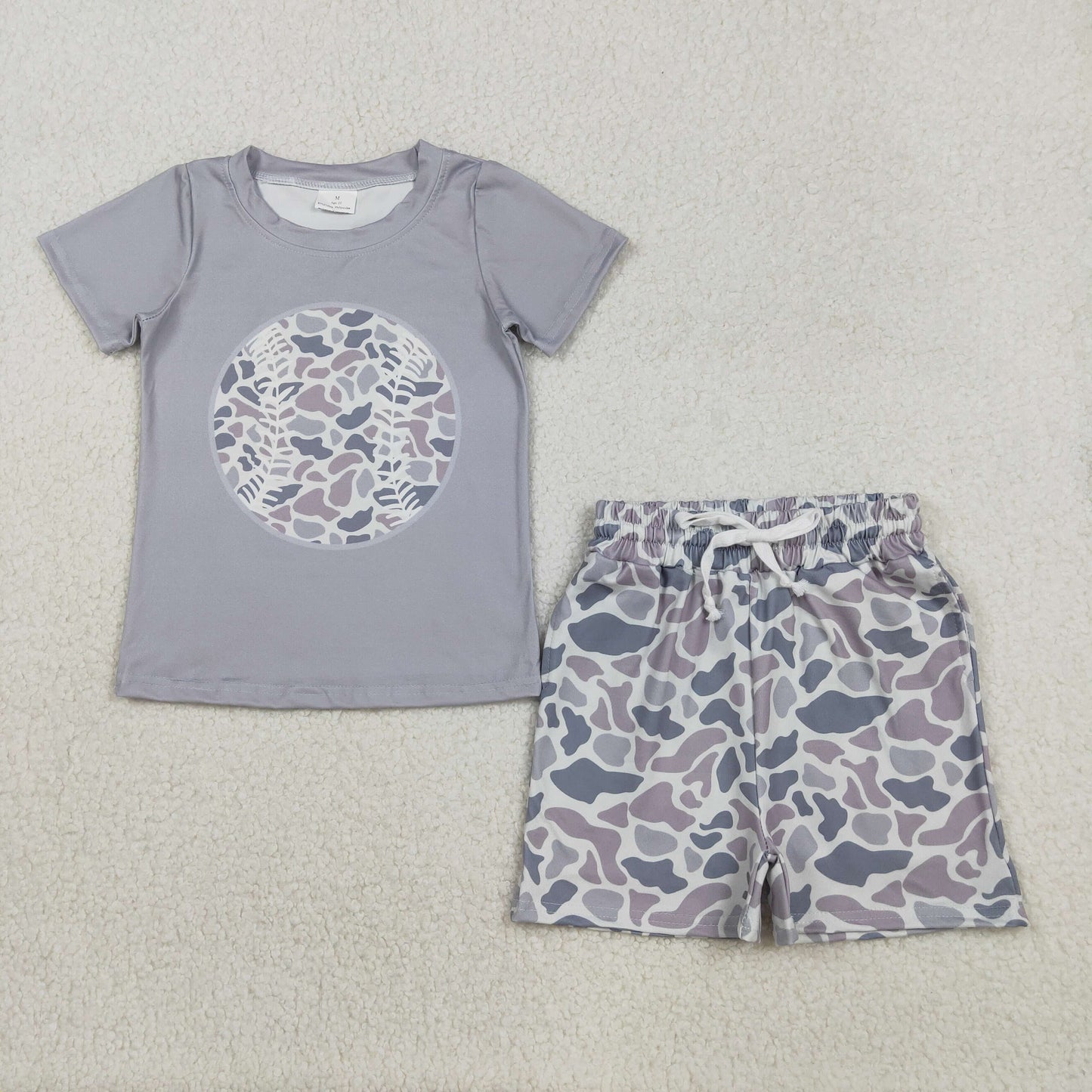 RTS NO MOQ(In Stock) Gray-Blue Camouflage Baseball Short-Sleeve Shirt shorts set-BSSO1598