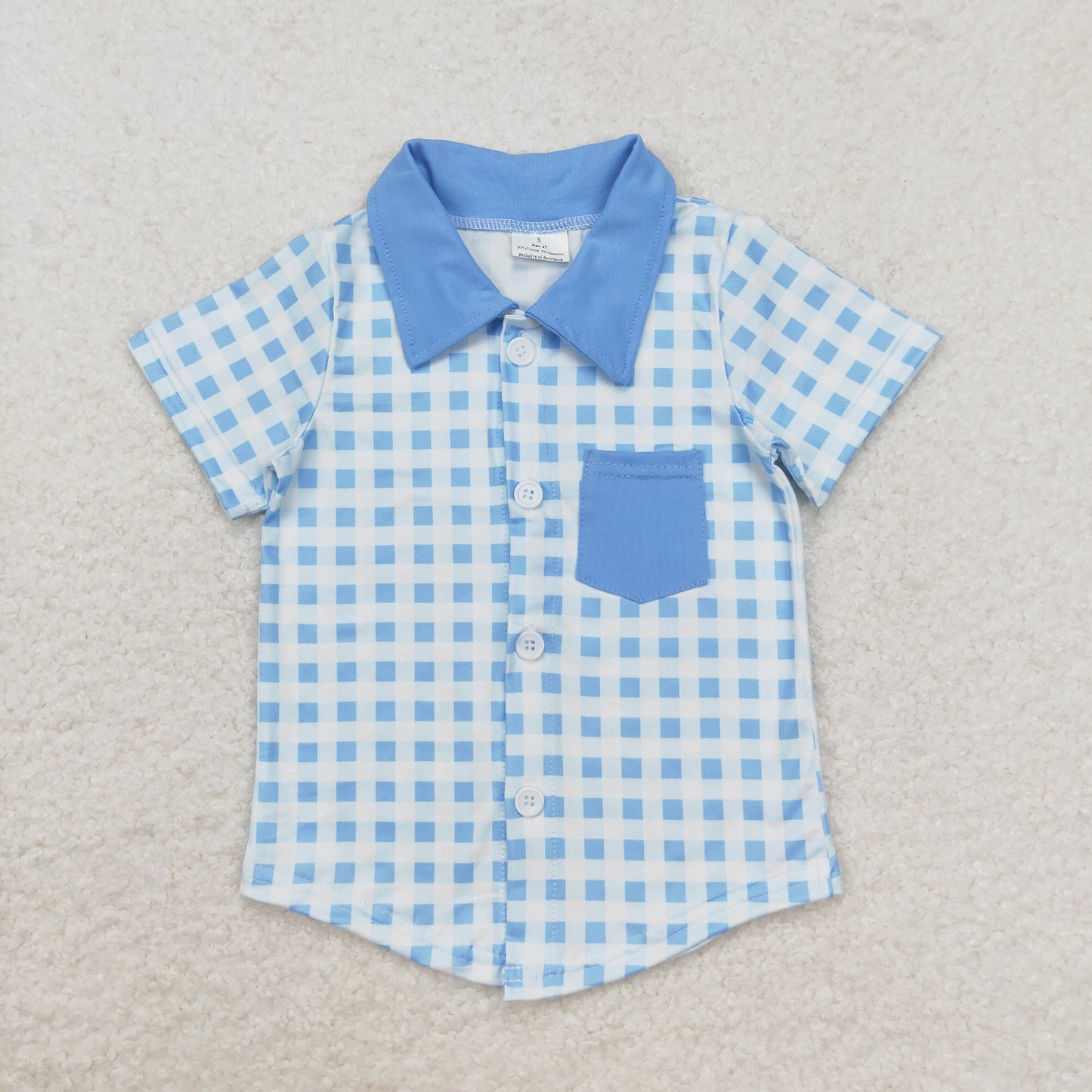 RTS NO MOQ(In Stock) Blue pocket plaid short-sleeved top