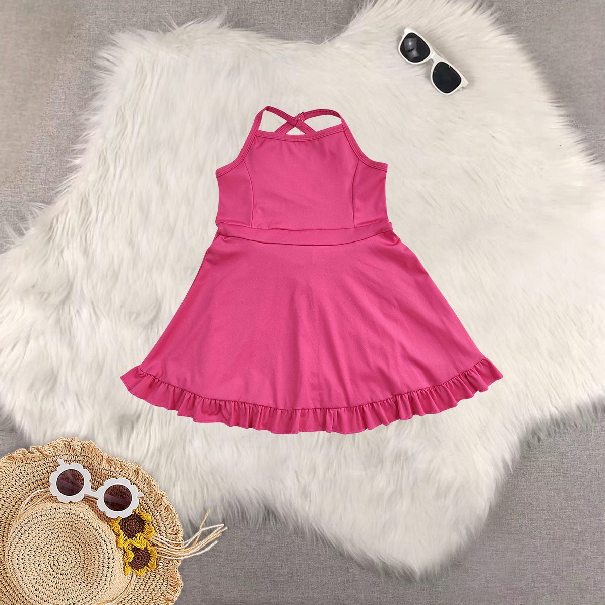 RTS NO MOQ baby girl clothes Solid red sportswear skirt swimsuit