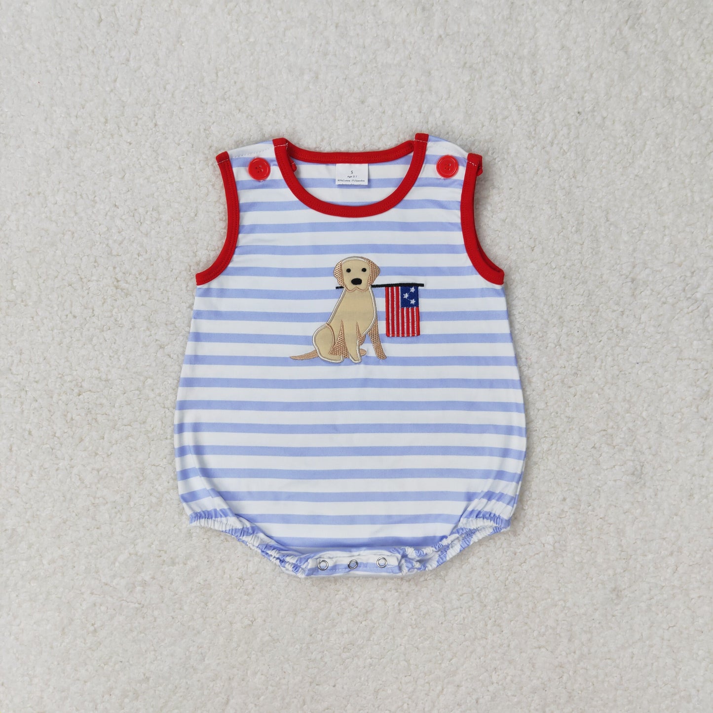 RTS NO MOQ(In Stock) Embroidered puppy flag striped vest bodysuit