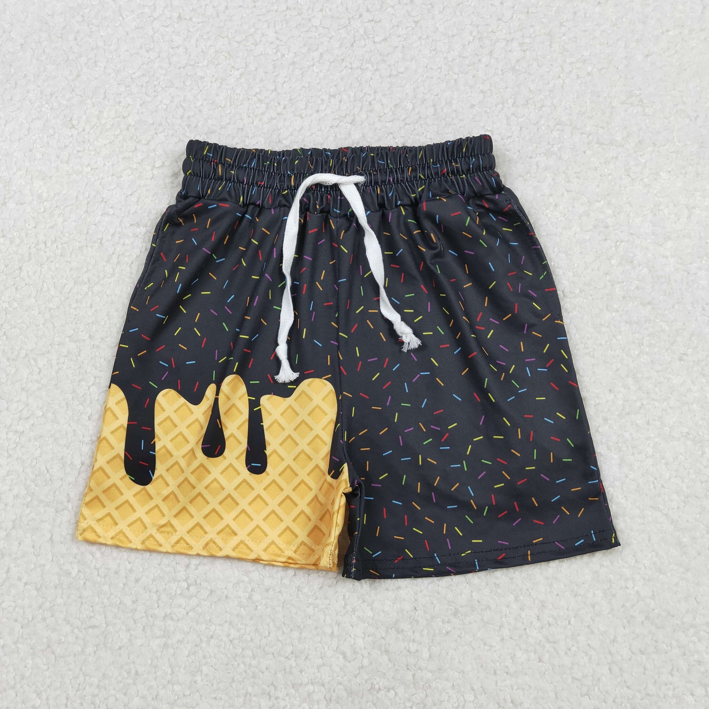 RTS NO MOQ(In Stock) Waffle Ice Cream Black Shorts