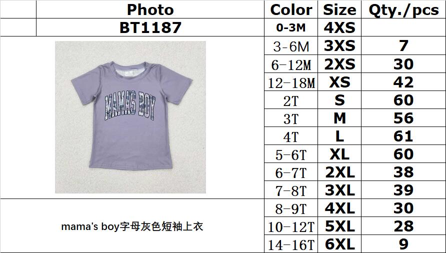 RTS NO MOQ ETA 5/7days Arrived BT1187 mama's boy gray short-sleeved shirt with letters